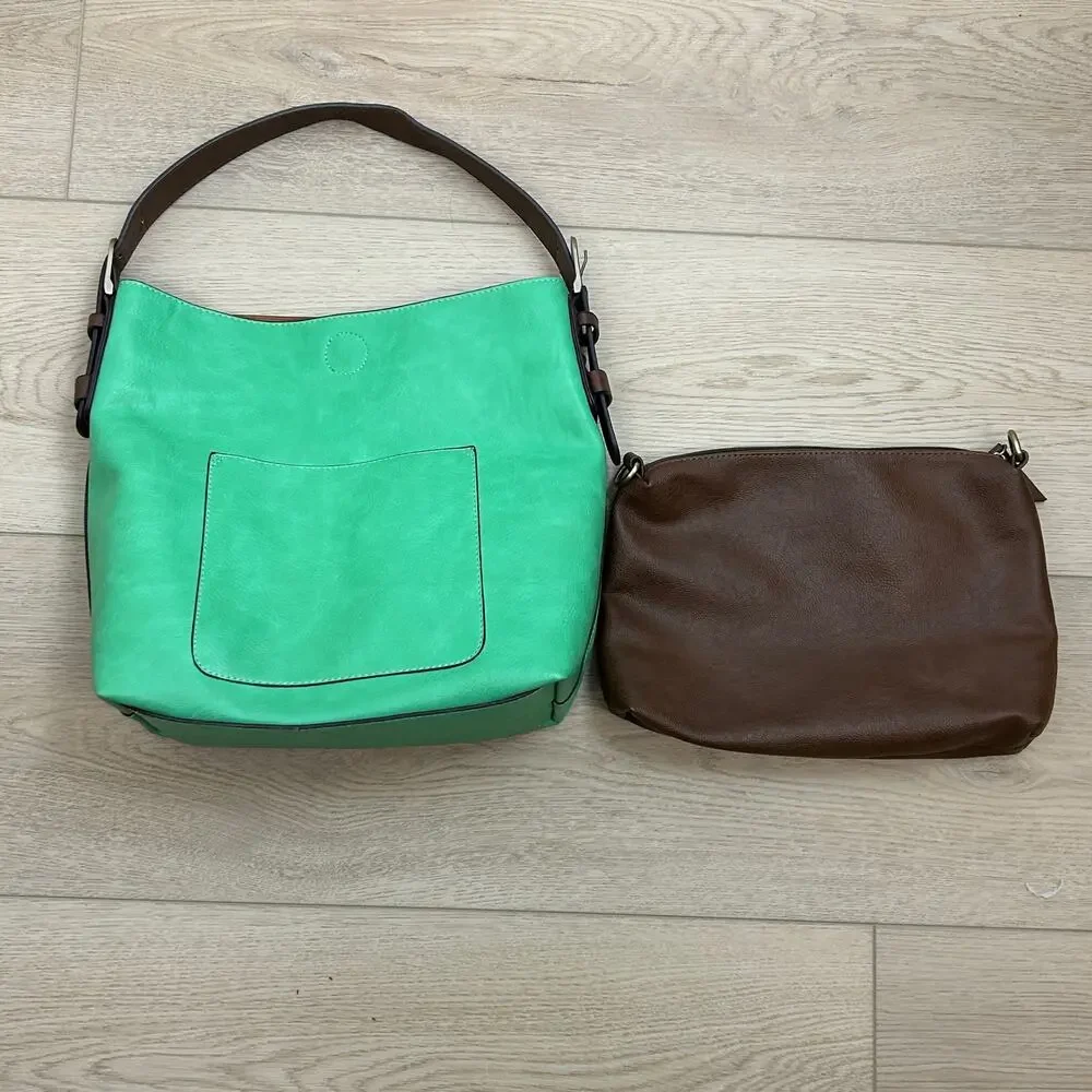 Susan Joy Hobo Handbag PLUS insert bag. Vegan leather - Fresh Apple green/brown